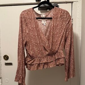 Sadie & Sage Floral Wrap Blouse - Brown